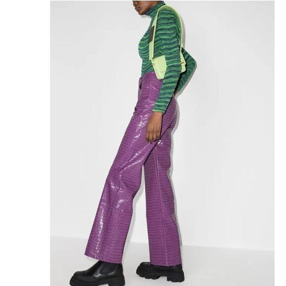 New ROTATE Birger Christiansen Purple Croc Vegan Leather Pants Size 0 FR 34 - Picture 16 of 16